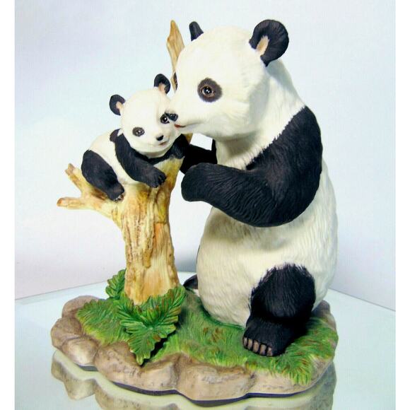 LENOX 1993 Porcelain Giant MOTHER PANDA BEAR & BABY CUB Tree FIGURINE Bears - Picture 4 of 8